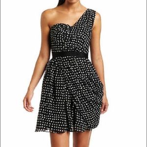 JESSICA SIMPSON ONE SHOULDER CHIFFON COCKTAIL POLKA DOT DRESS | size 4